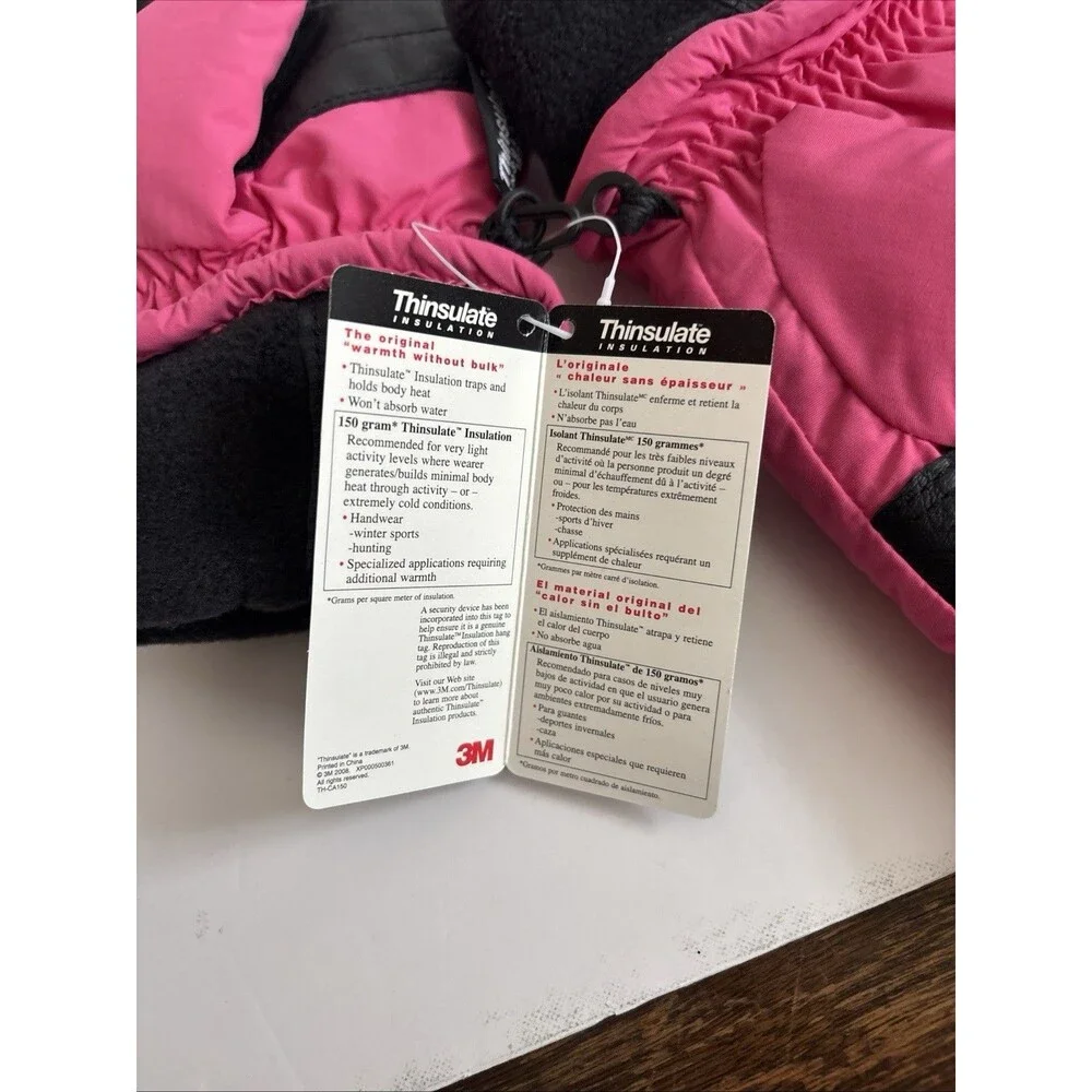 LL BEAN Mitten Gloves Primaloft Insulated Lined Kids L  NEW Pink/Black
